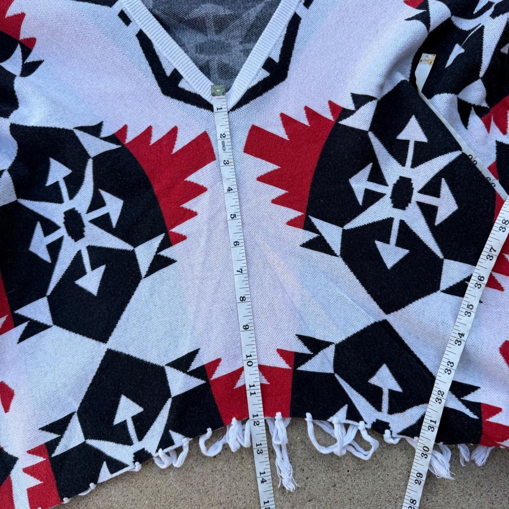 Tasha Polizzi Sweater Womens M Multicolor Aztec Southwest Geometric Fringe Boho - Picture 8 of 9